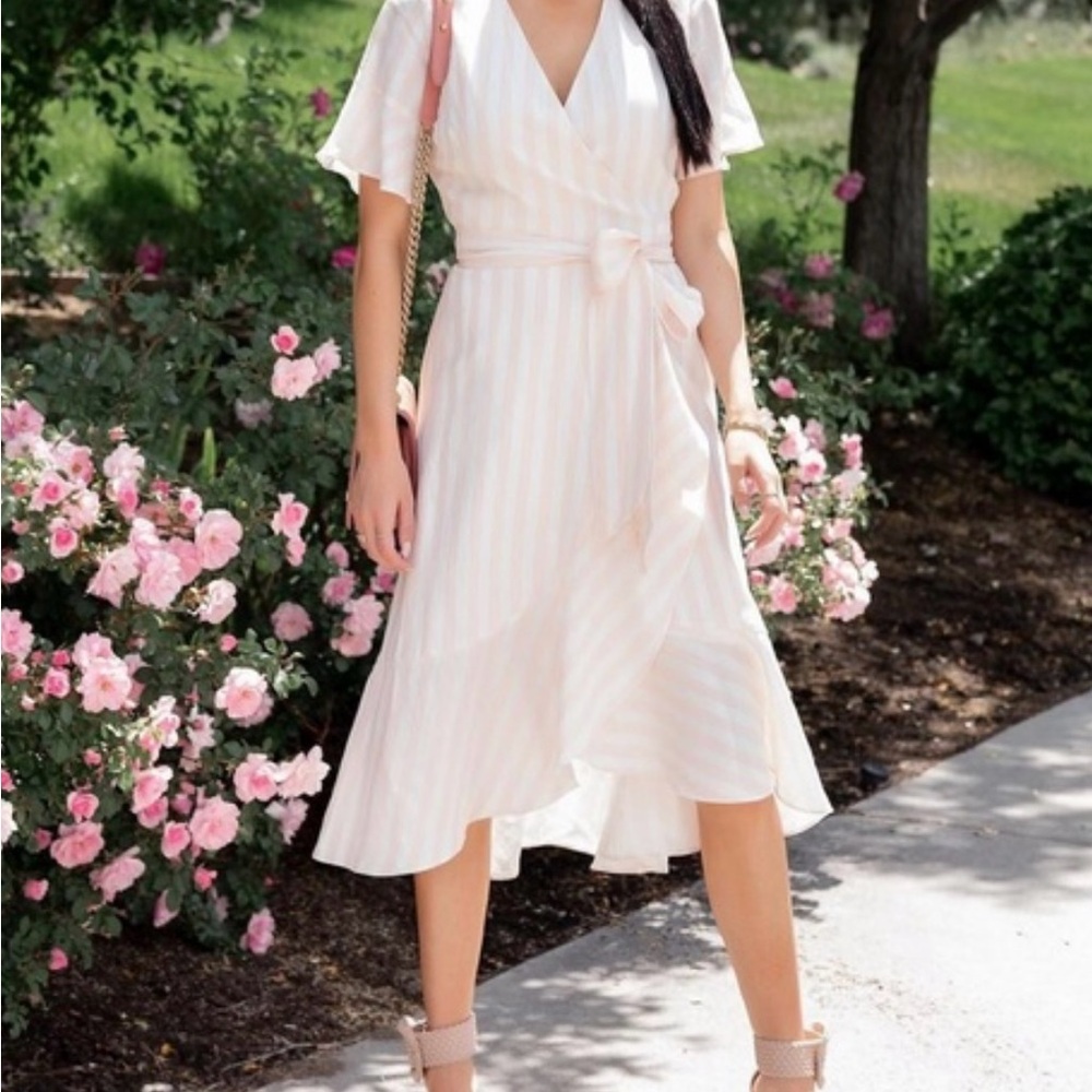 Rachel Parcell White Ruffled Wrap Midi Dress